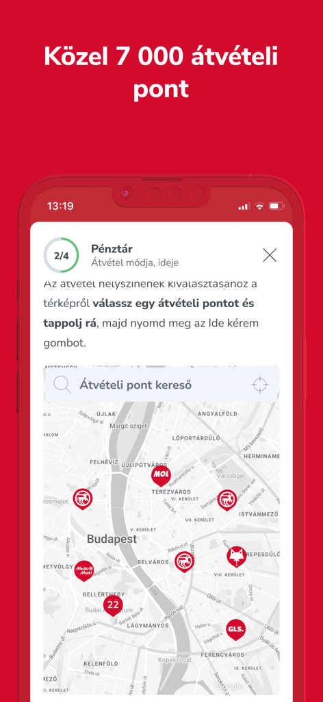 Rossmann - Rossmann app checkout screen showing a map of pickup points in Budapest