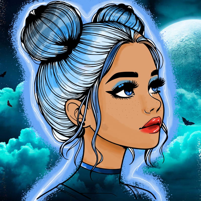 realistic girl with buns on the top of her head