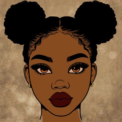 realistic black woman with two buns