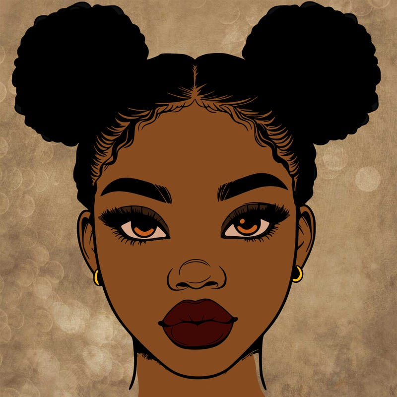 realistic black woman with two buns