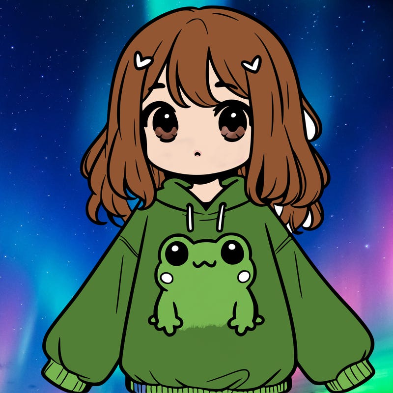 girl wearing frogging sweatshirt