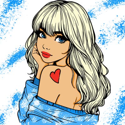 realistic girl with bangs looking over her shoulder