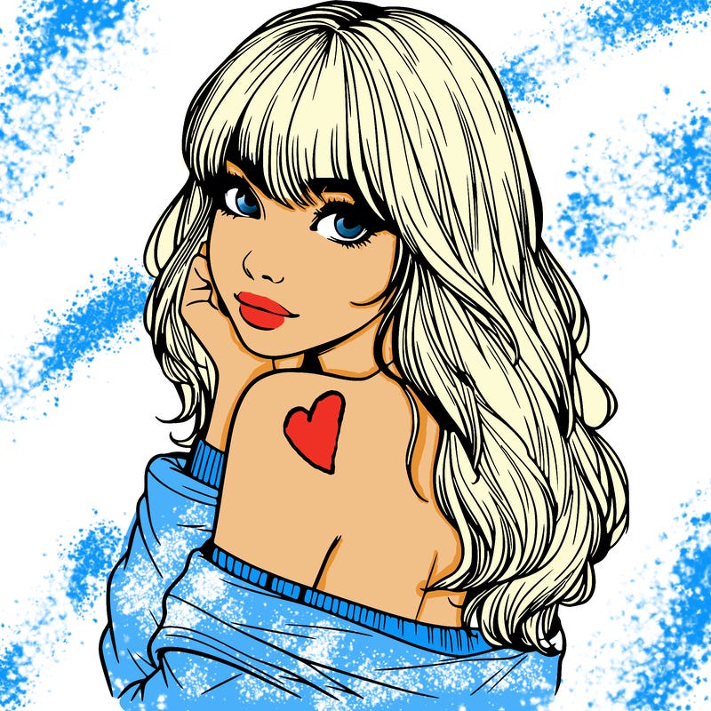 realistic girl with bangs looking over her shoulder