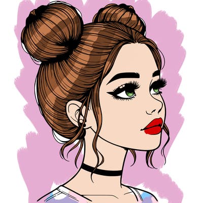 realistic girl with buns on the top of her head