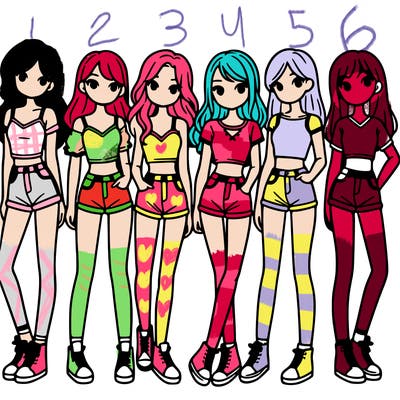 a group of girls wearing crop tops and shorts