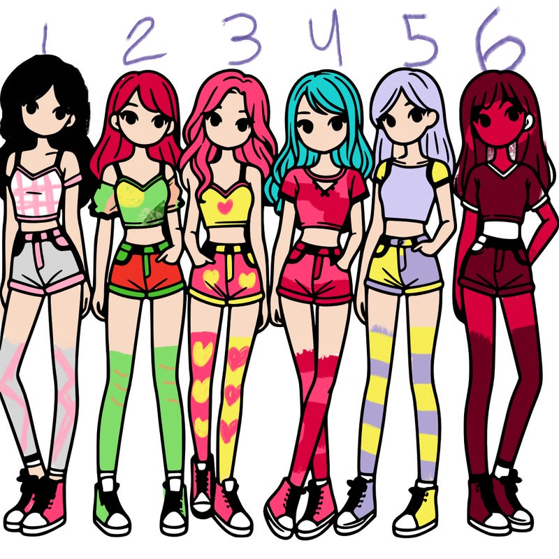 a group of girls wearing crop tops and shorts