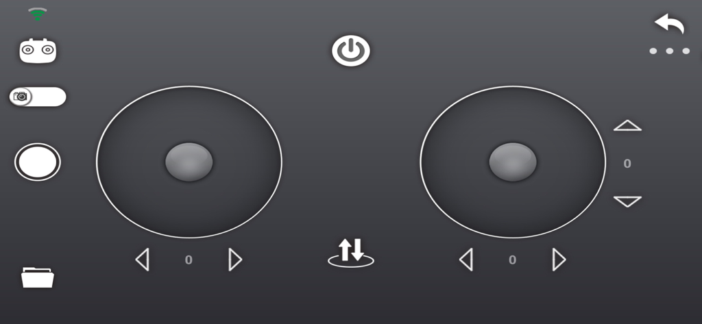 Interface do controlador de voo virtual do aplicativo SYMA FLY com joysticks duplos e botões de controle do drone