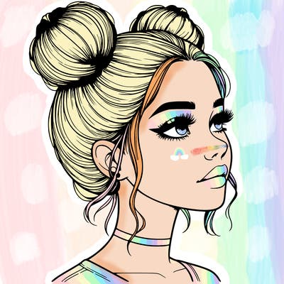 realistic girl with buns on the top of her head