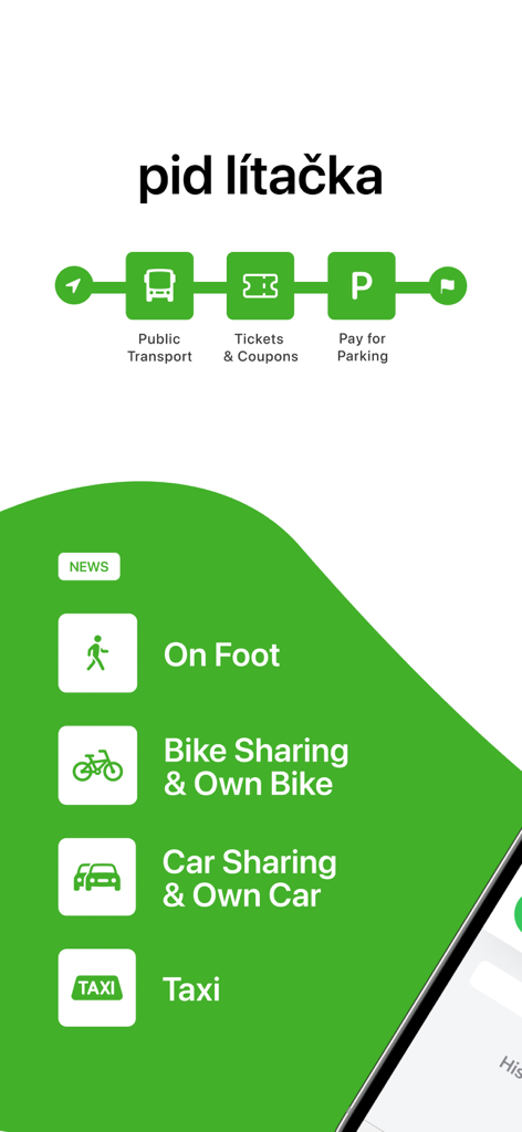 PID Lítačka - PID Litacka app interface showing public transport tickets and parking options