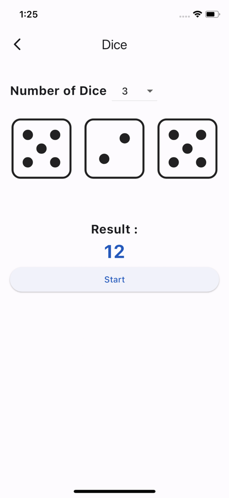 Screenshot of the dice rolling feature in the Draw Lots Tool app showing three dice with a total result of twelve