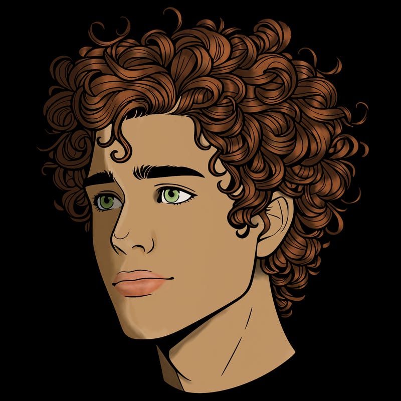 realistic guy with curly hair