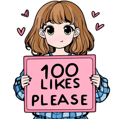 a girl holding a sign saying 100 likes please