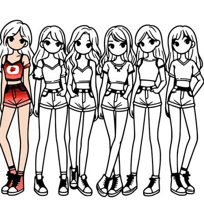 a group of girls wearing crop tops and shorts