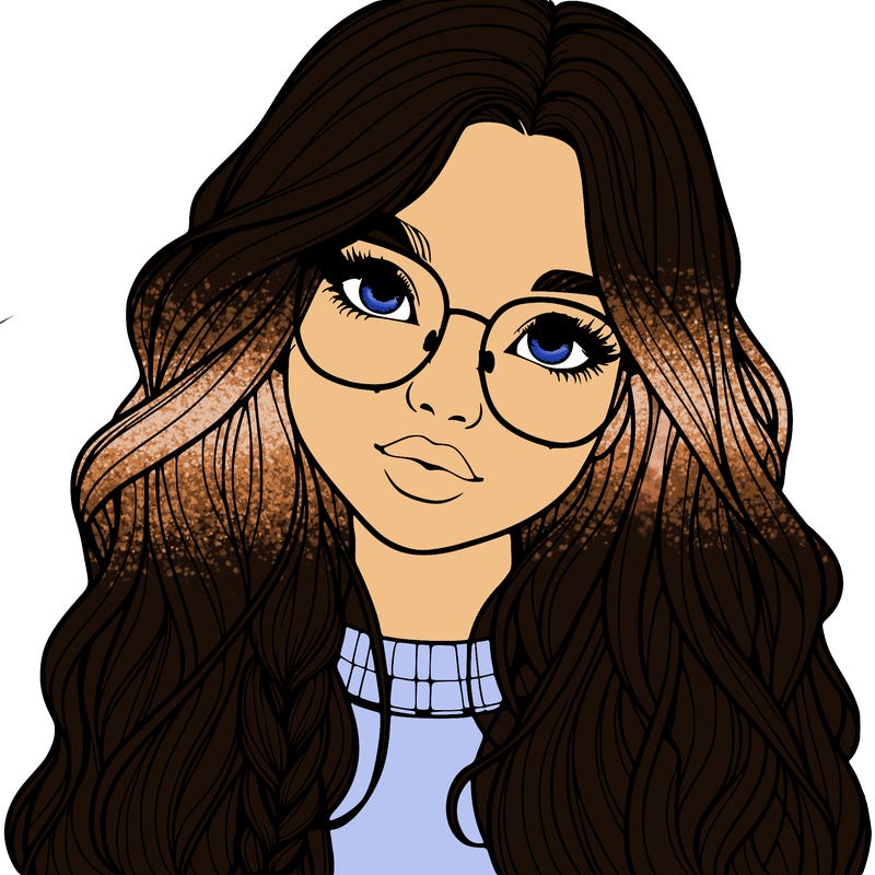 girl with long hair and freckles and glasses realistic