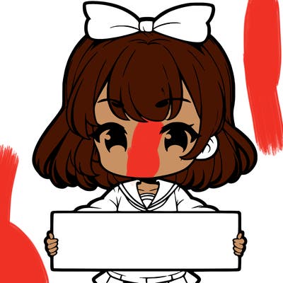 cute anime girl holding a sign