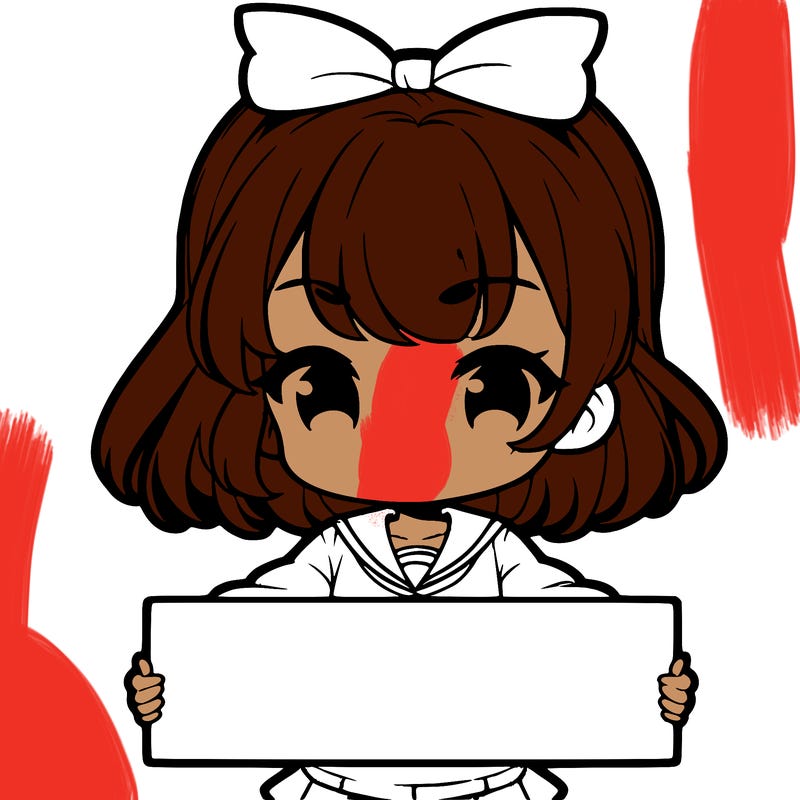 cute anime girl holding a sign