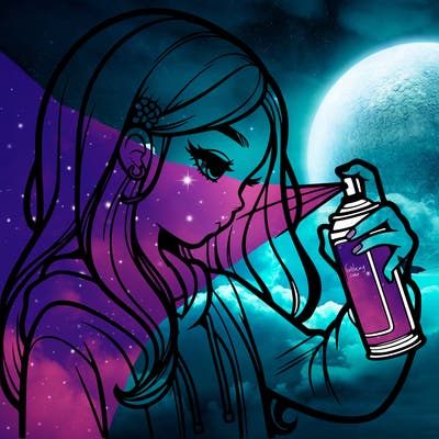 a realistic girl spray painting