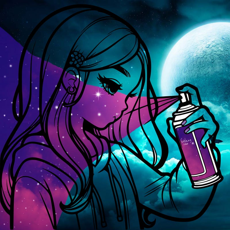 a realistic girl spray painting