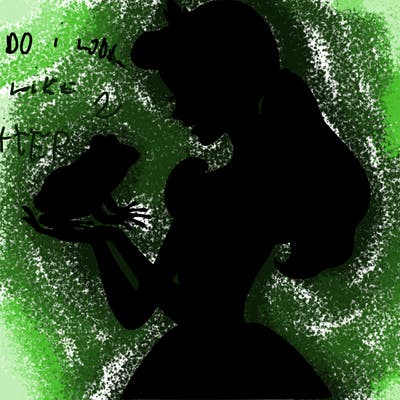 a shadow of a princess holding a frog realistic