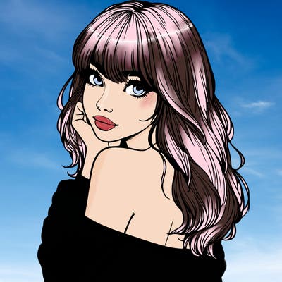 realistic girl with bangs looking over her shoulder