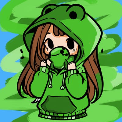 a girl holding a froggy hoodie
