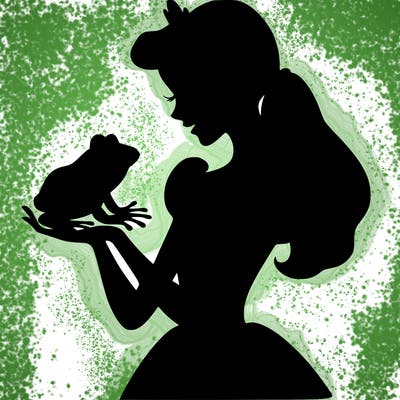 a shadow of a princess holding a frog realistic