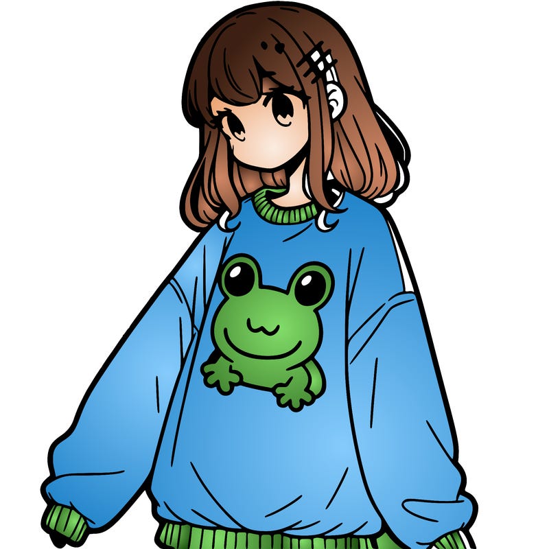 girl wearing frogging sweatshirt