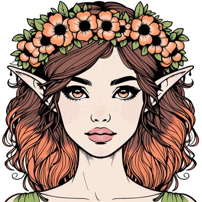 realistic female elf with flower crown