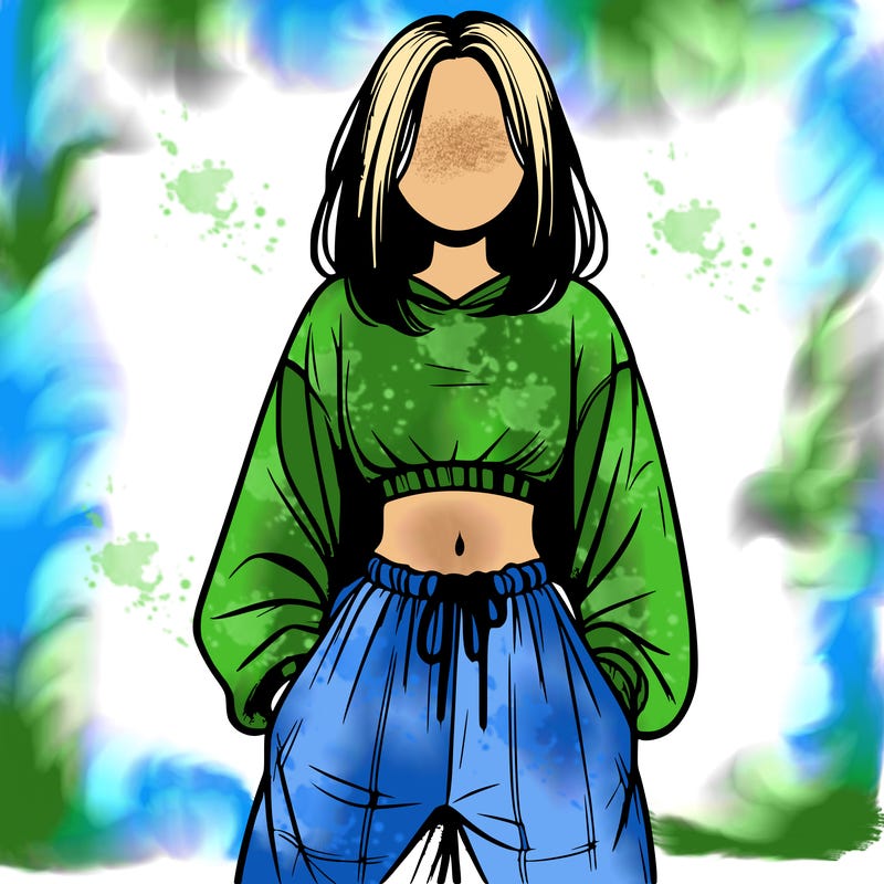 realistic girl faceless with baggy pants and a crop top