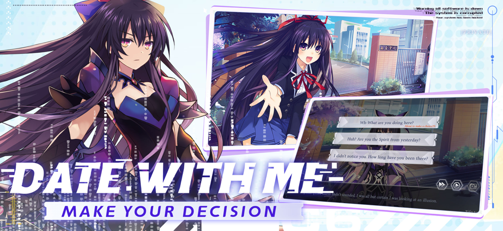 Date A Live: Spirit Echo - Anime character dialogue scene with multiple choice dating options in Date A Live Spirit Echo