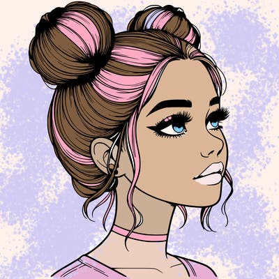 realistic girl with buns on the top of her head
