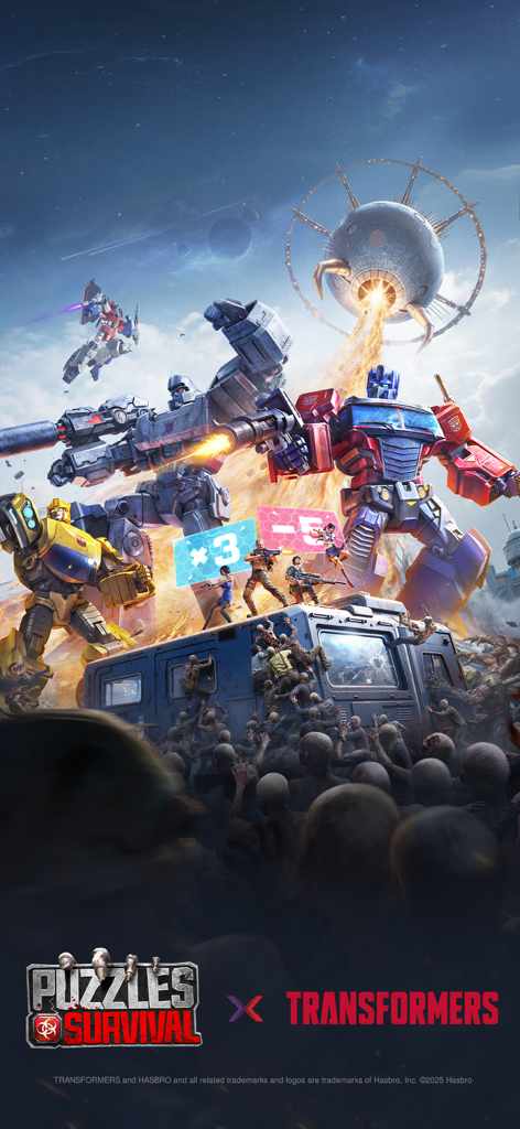 Puzzles & Survival - Optimus Prime and Megatron fighting a zombie horde in Puzzles and Survival