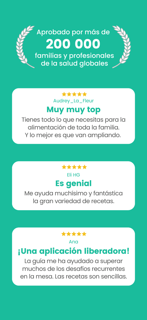 Avis d'utilisateurs et notes cinq étoiles pour l'application de nutrition Peque Ideas