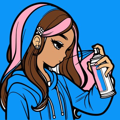 a realistic girl spray painting