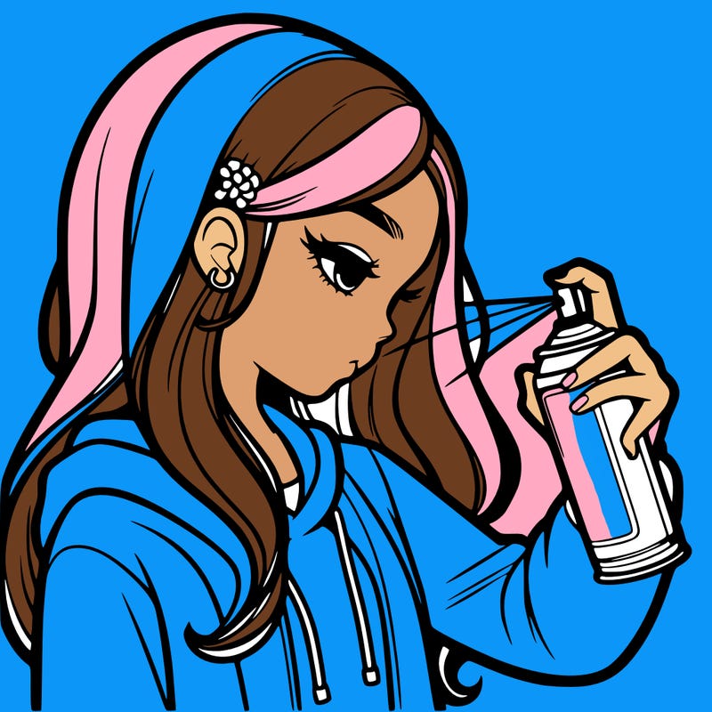 a realistic girl spray painting