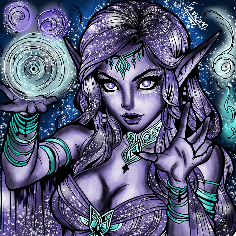 realistic scary beautiful elf sorceress casting spell