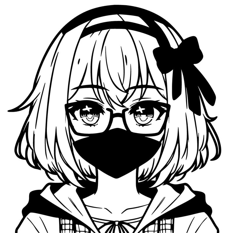 anime girl with short hair with ninja mask and glasses