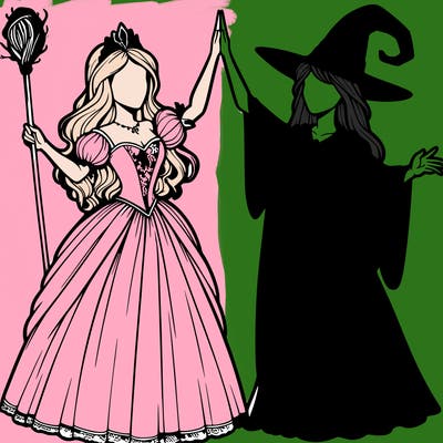 detailed realistic split of a princess and a witch