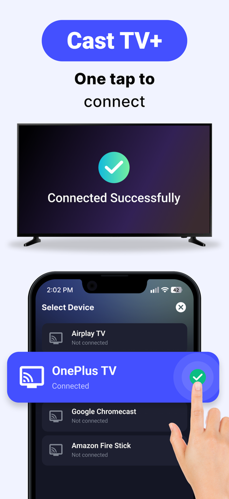 Wireless Display Adapter - Écran de smartphone montrant une connexion en un clic à une Smart TV à l'aide de l'application Wireless Display Adapter.