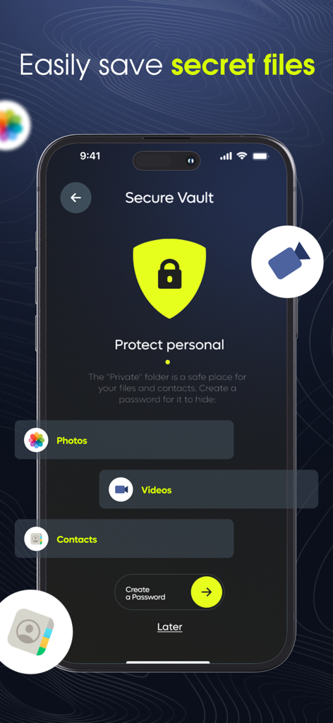 Doctor Shield: Security Boost - Secure Vault screen in Doctor Shield app for protecting private photos videos and contacts