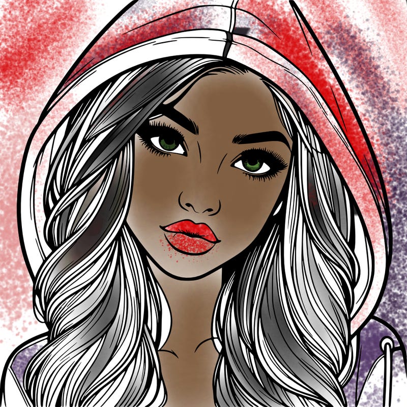 realistic beautiful girl with a hood on