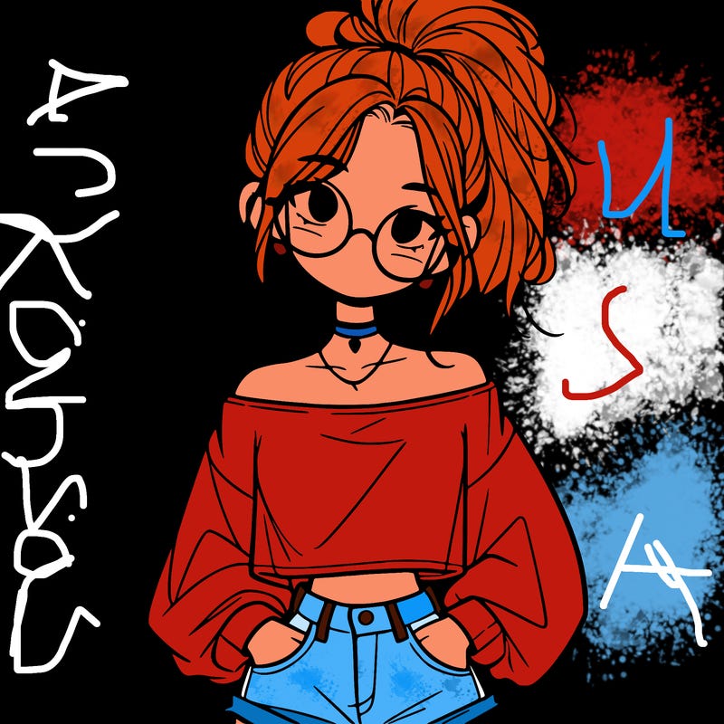 girl with a messy ponytail glasses a baggy crop top and jean shorts