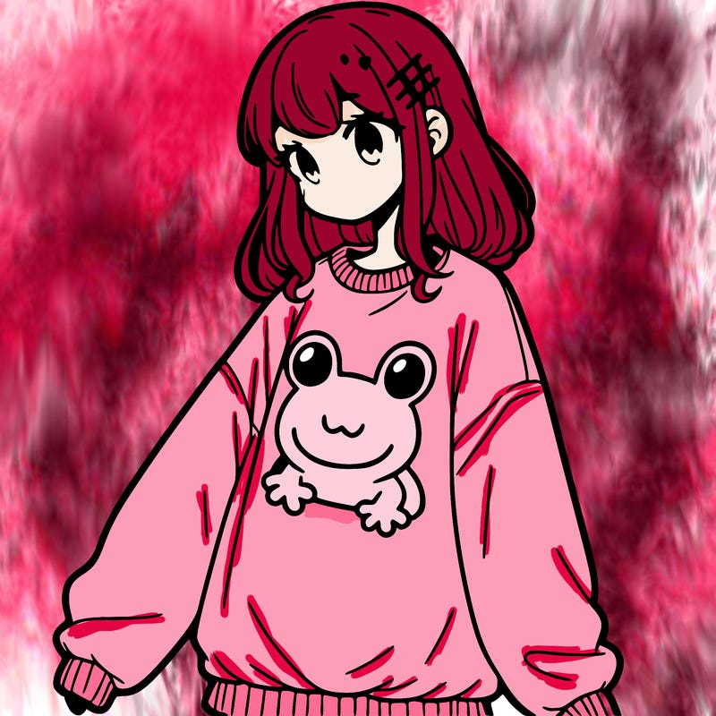 girl wearing frogging sweatshirt