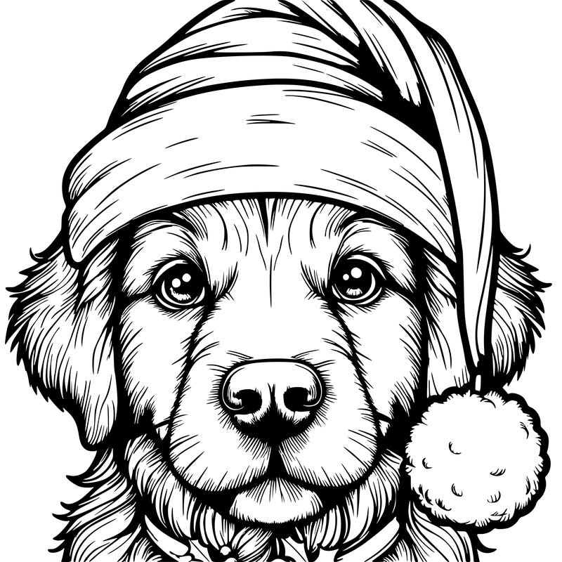 realistic dog with a christmas hat