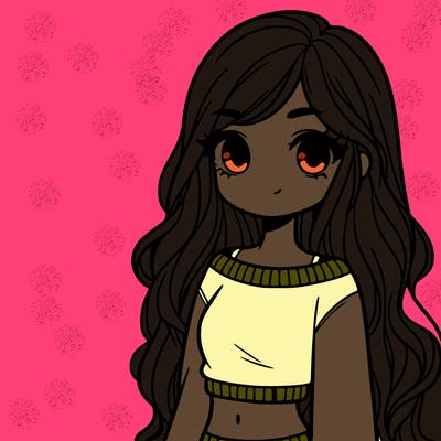 girl with long hair and a crop top with a sweater