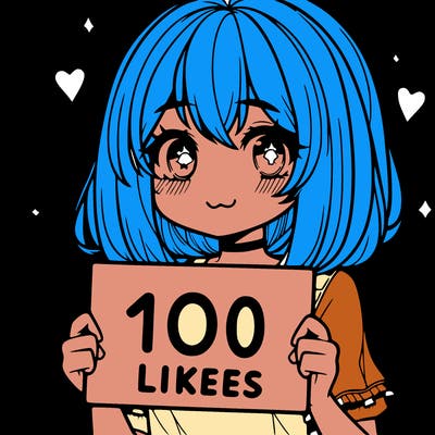 anima girl holding a 100 likes sign in her hand