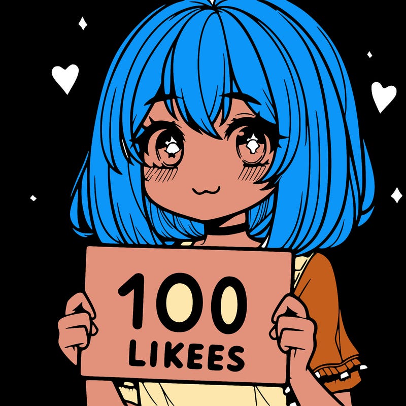 anima girl holding a 100 likes sign in her hand