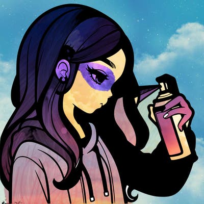 a realistic girl spray painting