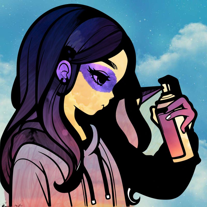 a realistic girl spray painting