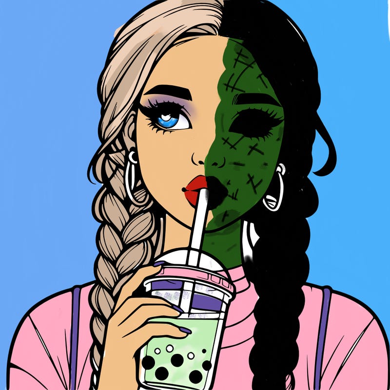 realistic girl with braided hair drinking boba